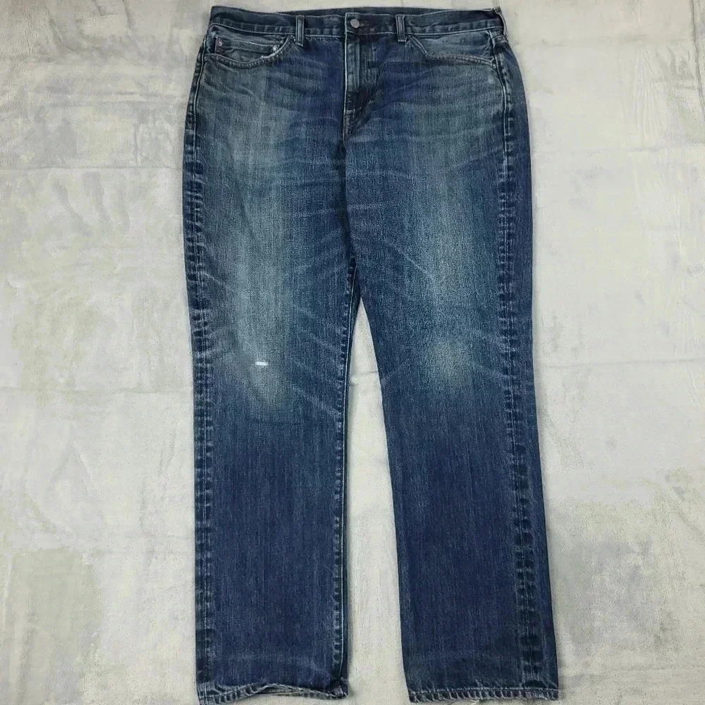J Crew 770 Jeans Mens 38x32 Kaihara Japanese Denim Slim Straight Distressed - Picture 13 of 13
